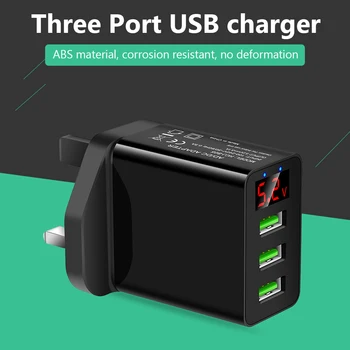 

3 Ports USB 5V 3.1A Digital Display Charger Classic Colors Simple Enduring UK Plug Adapter for iPhone Samsung