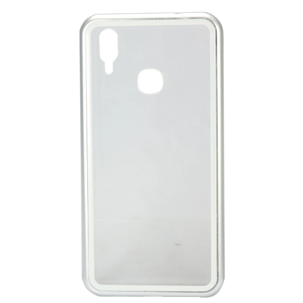 Silver Metal-rimmed Mobile Phone Case Hardened Glass Magnetic Adsorption Protection Smartphone Cover Aluminum Frame Cases for VIVO X21 - Color: Silver