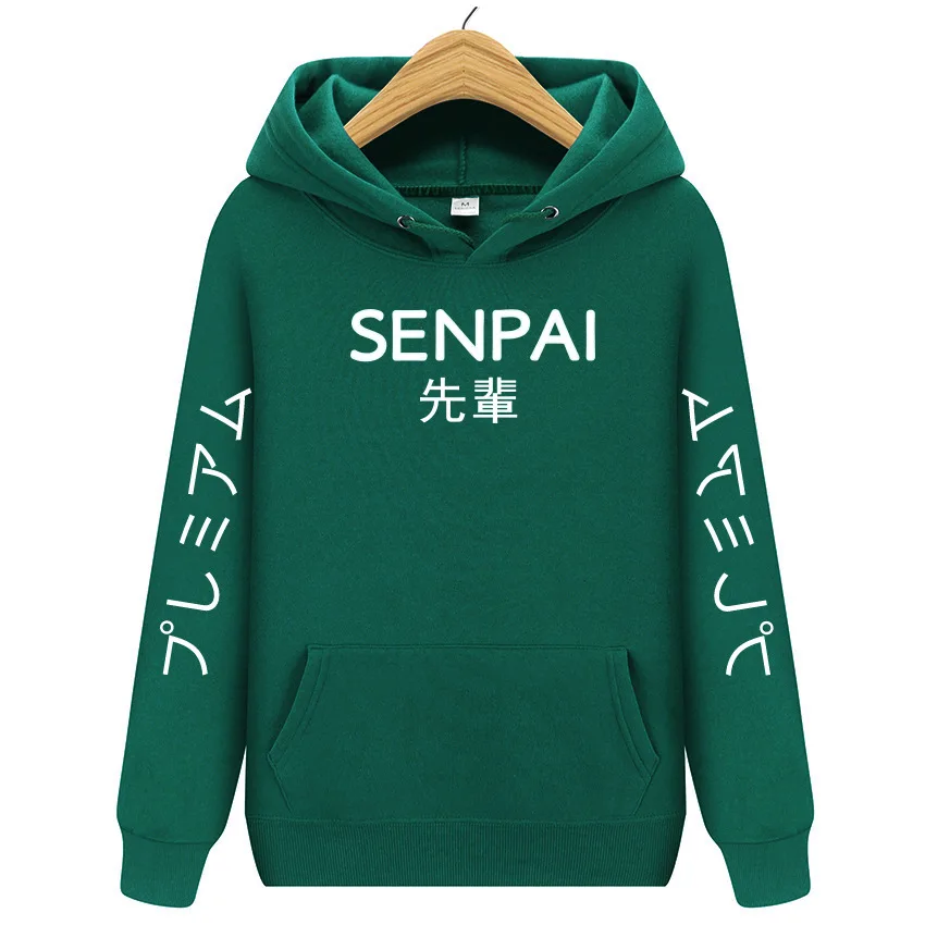 Модные японские флисовые толстовки для мужчин wo для мужчин зима осень SENPAI печатных уличная одежда толстовки в стиле хип-хоп пуловер sudadera hombre - Цвет: green-white