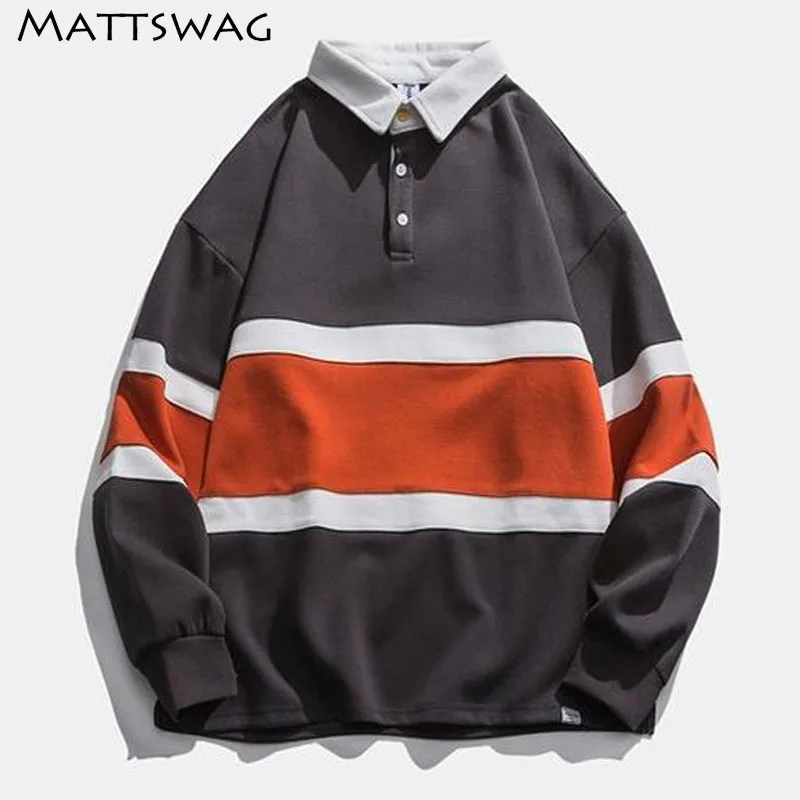 

MATTSWAG Casual Patchwork Mens Polo Pullover 2020 Retro Splice Japanese Harajuku Men/Women Sweatshirt Streetwear Couple Clothes