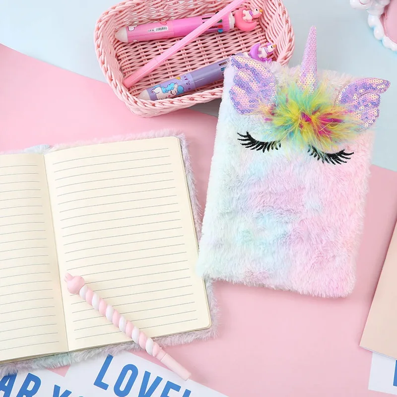 

1 Pcs Cartoon Colorful Unicorn Plush Notebooks Girls Portable Pocket Diary Plan Notepad Stationery