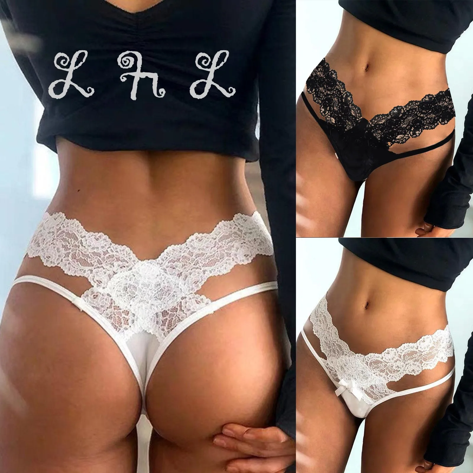 S-3XL Sexy Women Bandage Hollow Out Lace Thong Panties Lingerie T back Soft Comfortable Bowknot Underwear Gift Трусики | Женская