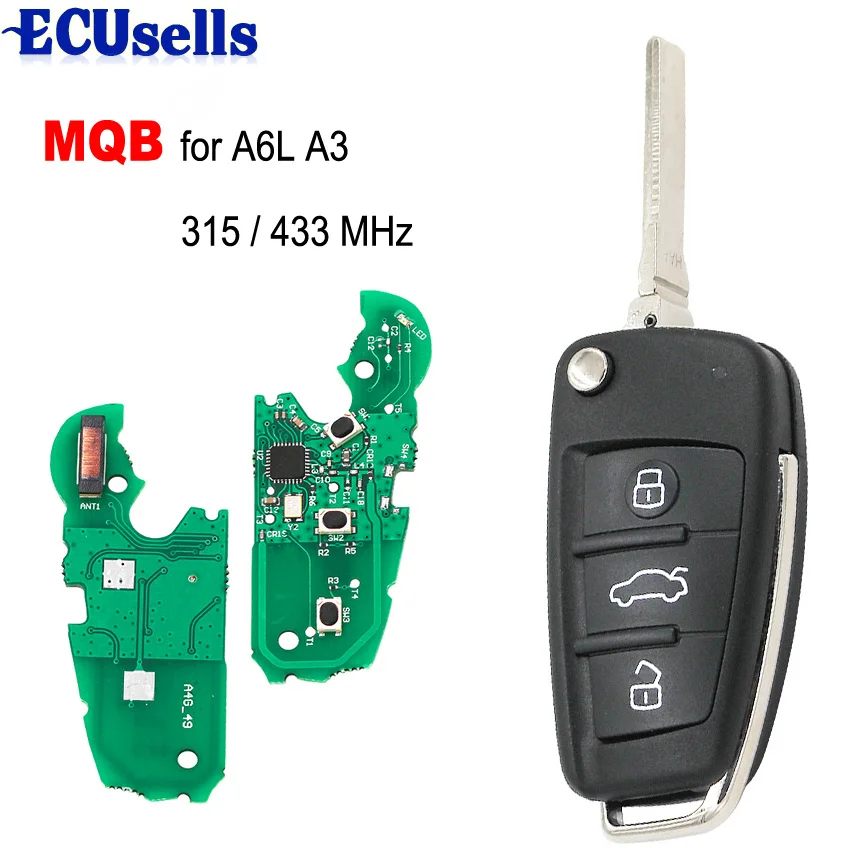MQB полу Интеллектуальный модифицированный складной дистанционный ключ 3 кнопки 315 МГц 433 МГц A6L использовать для Audi A3