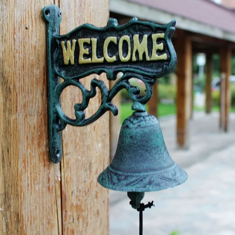 

Nordic country retro double faced door plate cast iron doorbell hand bell,Rustic Cast Iron Doorbell sunflower shape