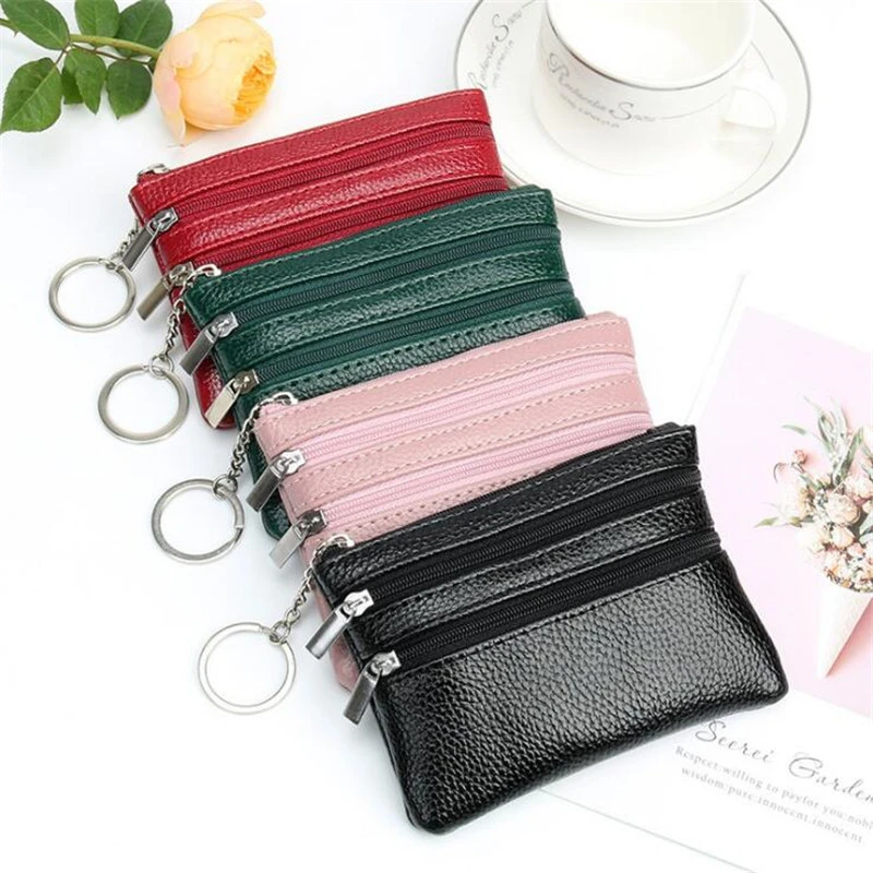 Cartera de cuero con cremallera para mujer, monedero suave, AliExpress