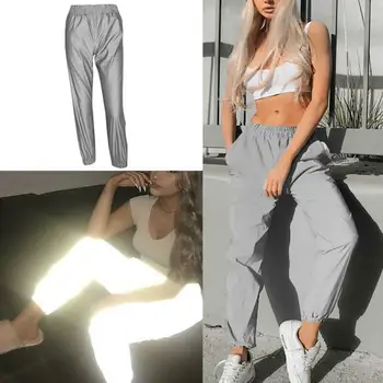 

Fashion Flash Reflective Jogger Pants Women Casual Solid Harem Trousers Pants Harem Pant