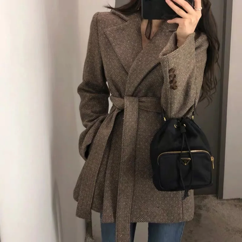 

Business Suits Formal Ladies Suit For Women Office Long Coat Woman England Loose Spring Autumn Basic Jacket Tweed Outerwear Coat