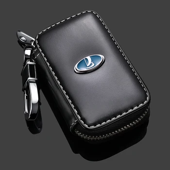 

For LADA Leather Car Key Case Square Zipper Case For Lada Sedan Largus Kalina Granta Vesta X-Ray XRay Key Cover Keychain