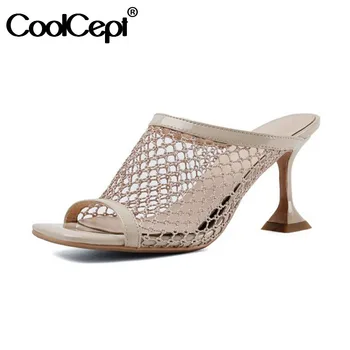 

CoolCept Sandals For Women Open Toe Strange Heel Slip On Hollow Out Shoes Slides Street Footwear Female Fashion Size 34-39