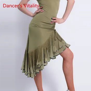 

Latin Dance Female Adult Sexy Skirt Training Performance Dance Costume Lotus Leaf Skirt Stage Competiton Clothes