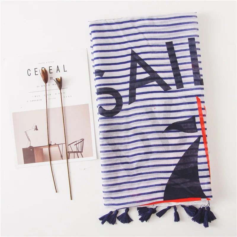 

Sailing Print Scarf Women Summer Scarf For Women Navy Beach Scarf Head Dress Multi- Functional Wrap for Ladies Poncho