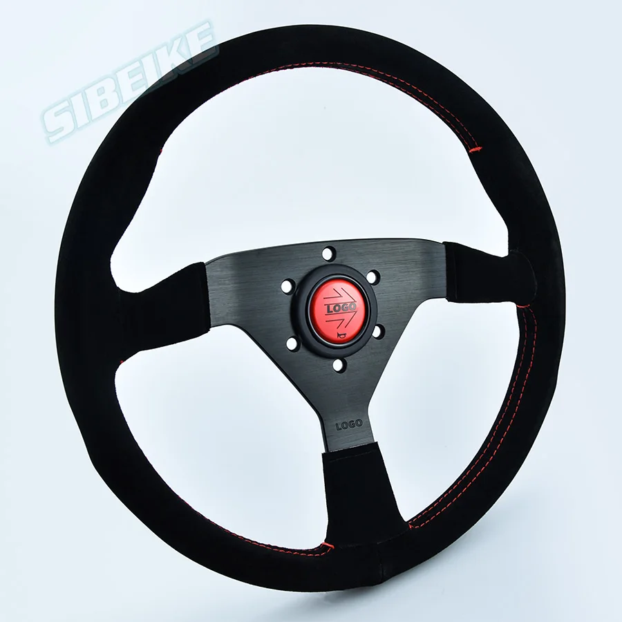 Universal Aluminum Car Modified Red Horn 14 Inch Suede Leather Racing