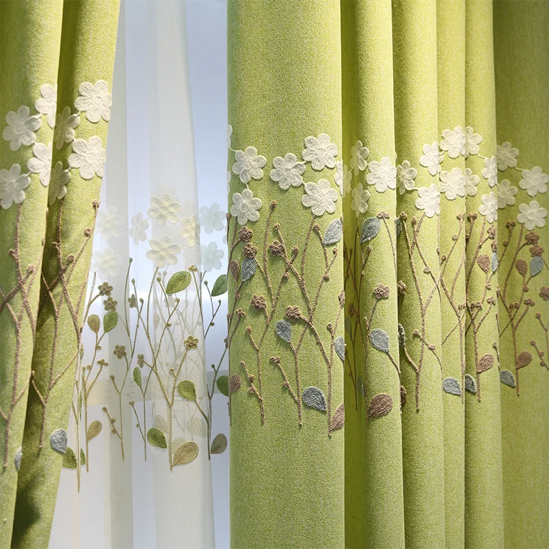 Индивидуальные затемненные занавески s для спальни гостиной зеленые занавески с вышивкой цветок скандинавские белые прозрачные Занавески Роскошные