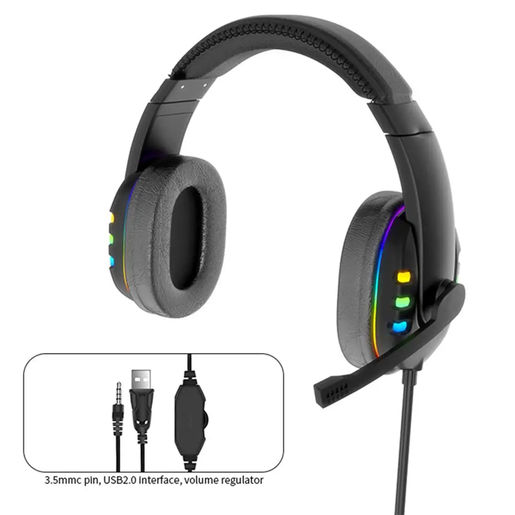 Professional Led Luminous Gamer Headset For Computer Gaming Headphones Adjustable Bass Stereo PC Wired Headset With Mic Gifts