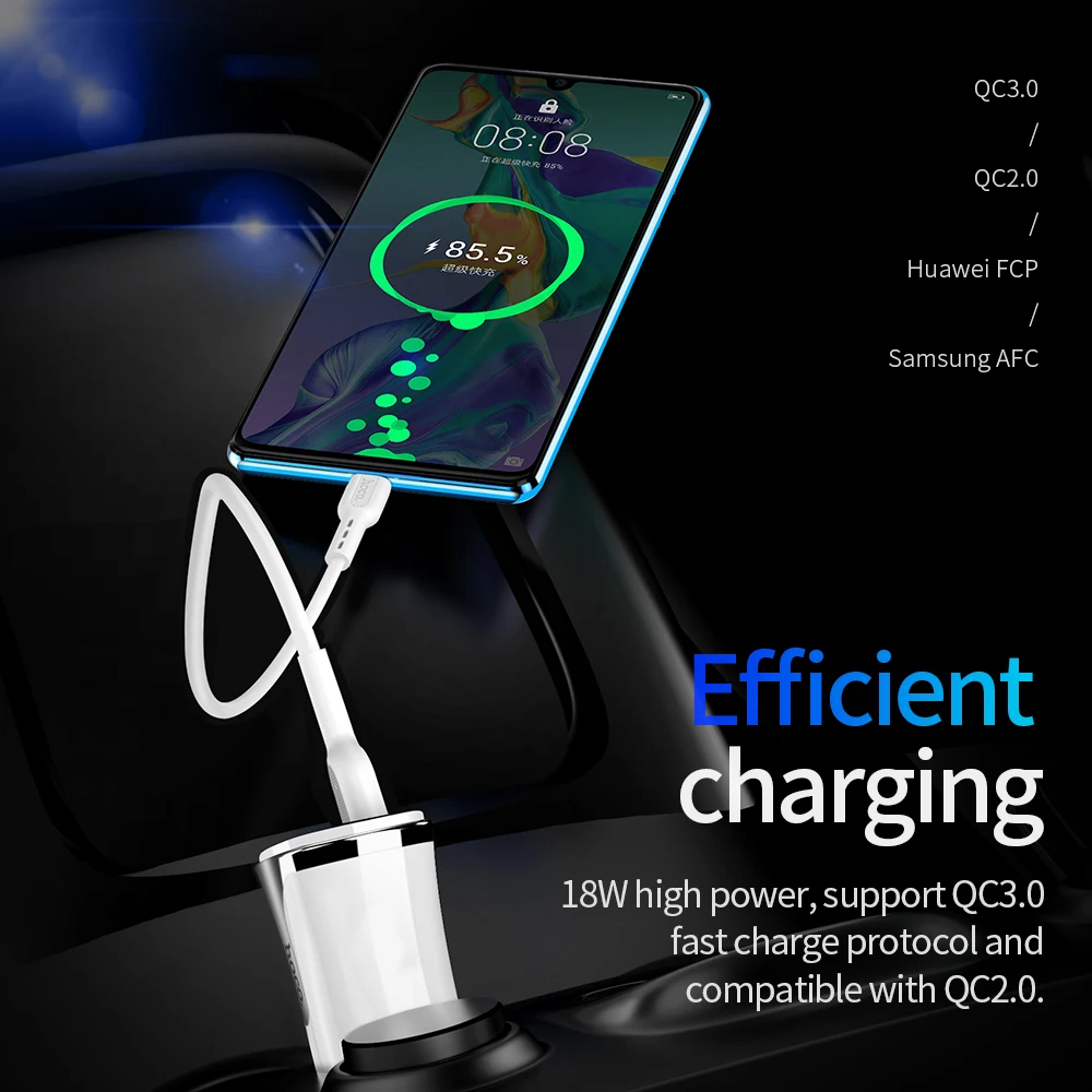 Hoco Quick Charger 3.0 USB Car Charger For Samsung S10 Huawei P30 Supercharge FCP AFC QC 3.0 5A Fast PD USB C Car phone Charger