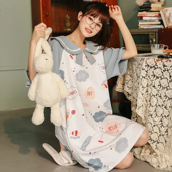 

100% Cotton Summer Women Sleep Dress Nice Good Quality Casual Soft Cool Nightwear Cute Spring Homewear Nightgown Sleepwear