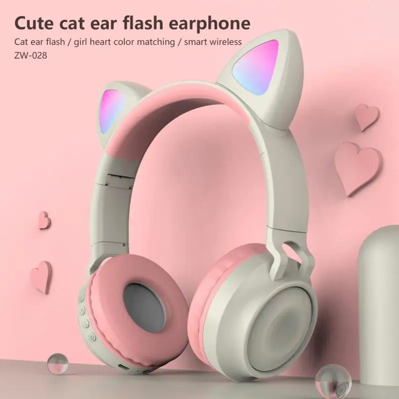 Милые беспроводные наушники светящиеся Bluetooth 5 0 для девочек кошачьи Hi Fi стерео