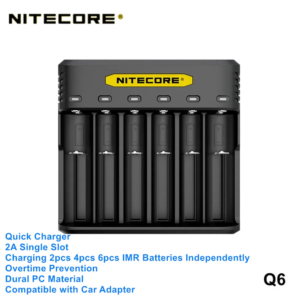 

Nitecore Q2 Q4 Q6 PC Material 2A Single Slot Charging IMR Batteries Independently Quick Charger Compatible with Car Adapter