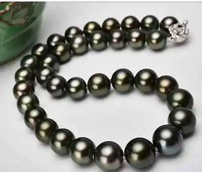 Stunning11-12mm Tahitian черный зеленый Жемчужное ожерелье 18 дюймов
