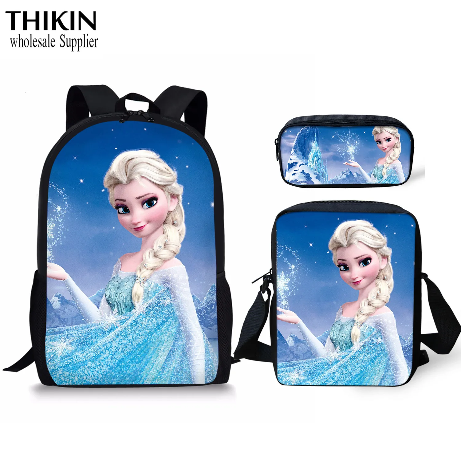 

THIKIN Frozen II Print Women Children Backpacks Pencil Bag 3Pcs/set Portfolio School Bags for Boys Girls Cartoon Bookbag Satchel