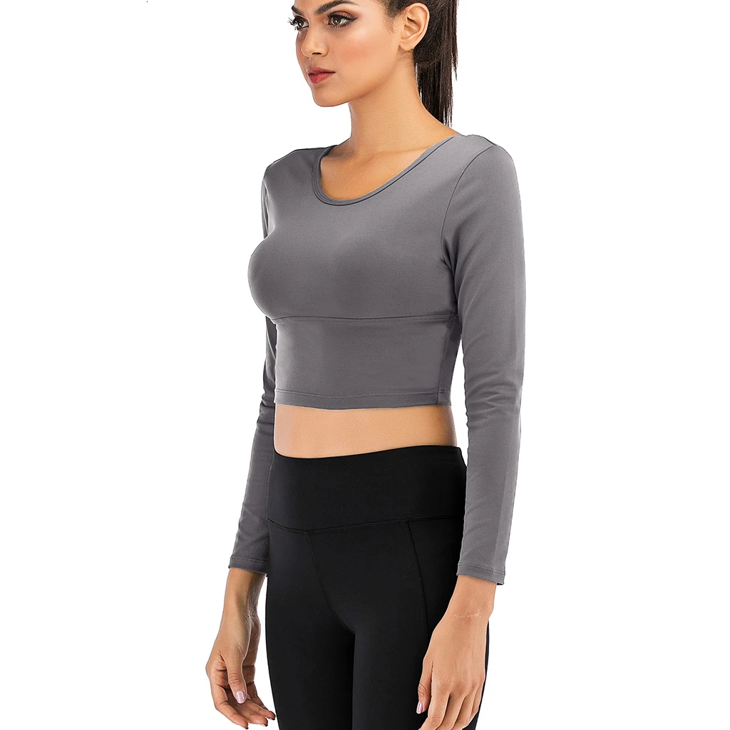 NCLAGEN Women Yoga Shirt Fitness Top Gym Push-up Workout Defined Waist Long sleeves Quick Dry Running Breathable Crop Top