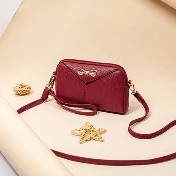 

Soft Leather Shell Bag Bow Multi-layer Clutch Wallet Multi-color Shoulder Bag Fashion Coin Purse Elegant Messenger