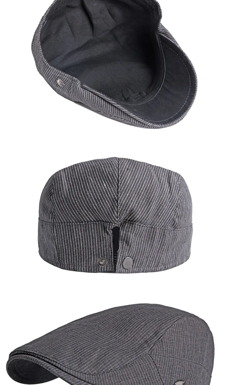 2021 Spring New Men's Cotton And Linen Cap British Retro Striped Beret Cap Women's Art Forward Hat Street Shopping Old Man Hat golf beret cap