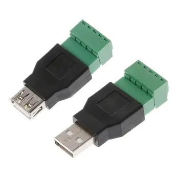 

USB 2.0 Type A Female/Male to 5P Screw w/ Shield Terminal Plug Adapter Connector