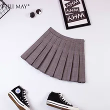 JLI мая, плиссированные юбки с высокой талией, осенняя облегающая юбка в клетку для девочек размера плюс, милый консервативный стиль