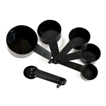 

10 Pcs Set Spoon Black Plastic Measure Spoons Cutlery Dessert Baking Kitchen Tools JS22