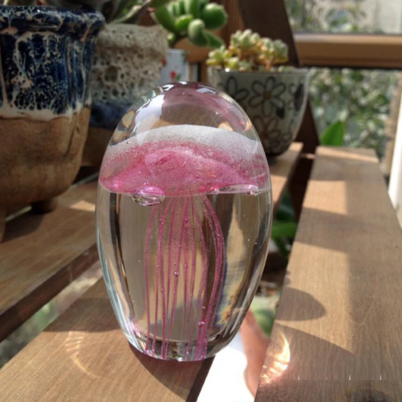 Glass Jellyfish Figurines Ornament Crafts Miniature Figurines Miniature Ornament Glass Ornament Paperweight Aquarium Fengshui Home Decoration