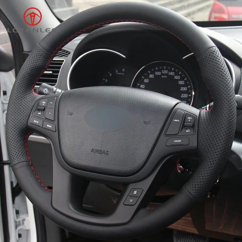 LQTENLEO черная крышка рулевого колеса автомобиля из натуральной кожи DIY для Kia Sorento 2008- DVD панель 2010- K7 2011