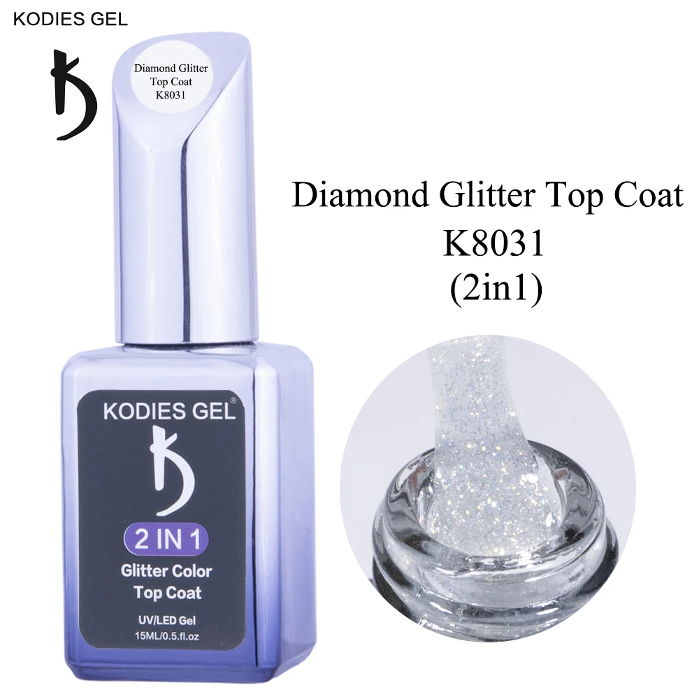 KODIES GEL Diamond Top Coat for Nail Varnish 15ML Super Shine UV Gel Polish Soak Off Semi Permanent Glitter Topcoat No Wipe | Красота и