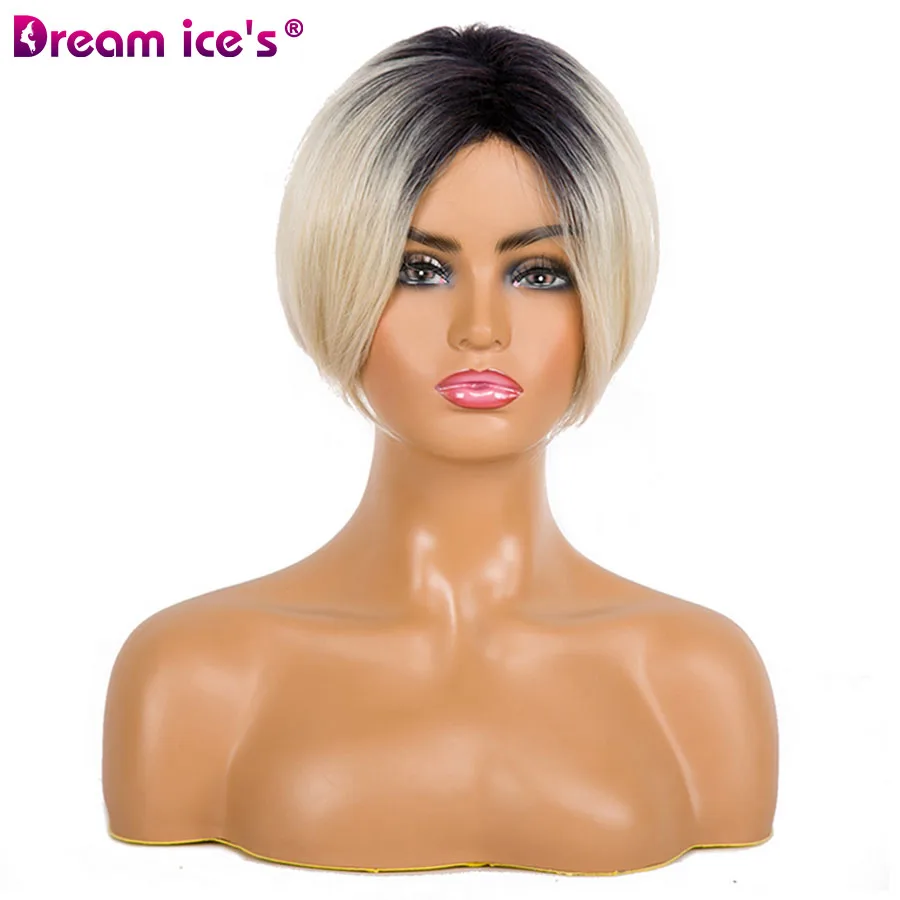

Synthetic Ombre black to white short hair cosplay party wigs for women Dream ices