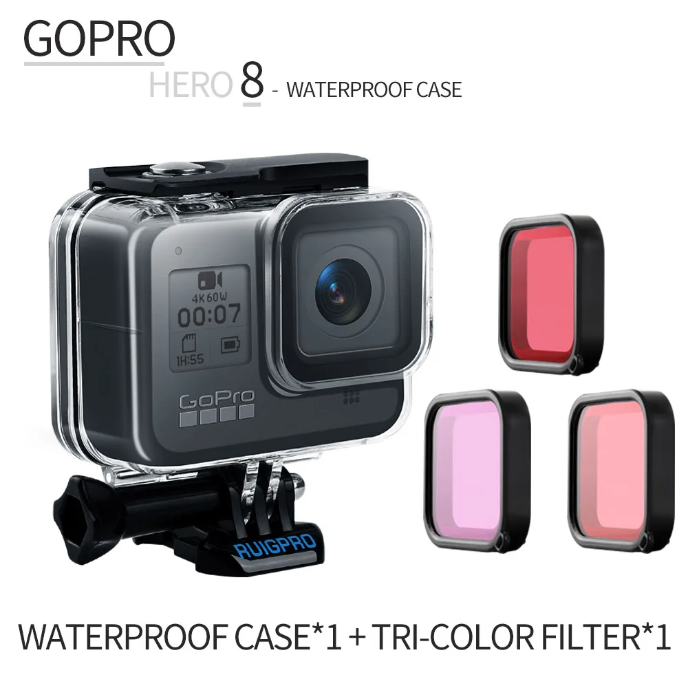 Package 3 45 м подводный водонепроницаемый чехол для Gopro Hero 8 Экшн-камера Go Pro 8 черный аксессуары защитный чехол аксессуар - Цвет: Package 3