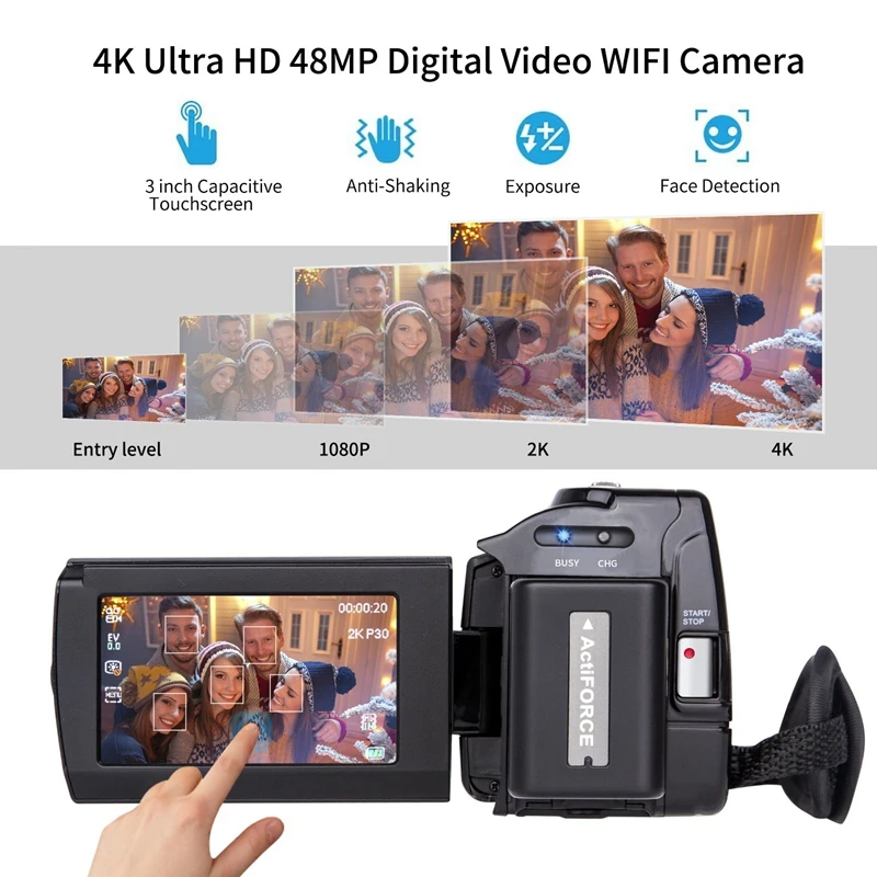 ABKT-видеокамера 4K Ultra Hd цифровая Wifi камера 48.0Mp(интерполяция) 3,0 дюймовый пресс-экран 16X цифровой Zoom Recorde