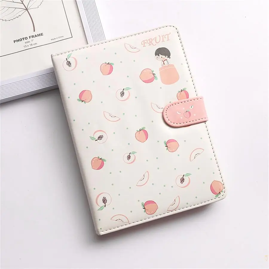 Peach Каваи авокадо лимон ПУ Обложка блокнот милый Магнитная кнопка пустой дневник журнал книга девушки изысканный скрапбук подарок - Цвет: Peach