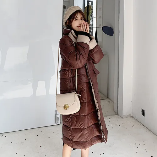 

2019 New Style Korean-style Thin down Jacket Women's Mixed Colors Loose-Fit over-the-Knee Students BF Cotton-padded Clothes down