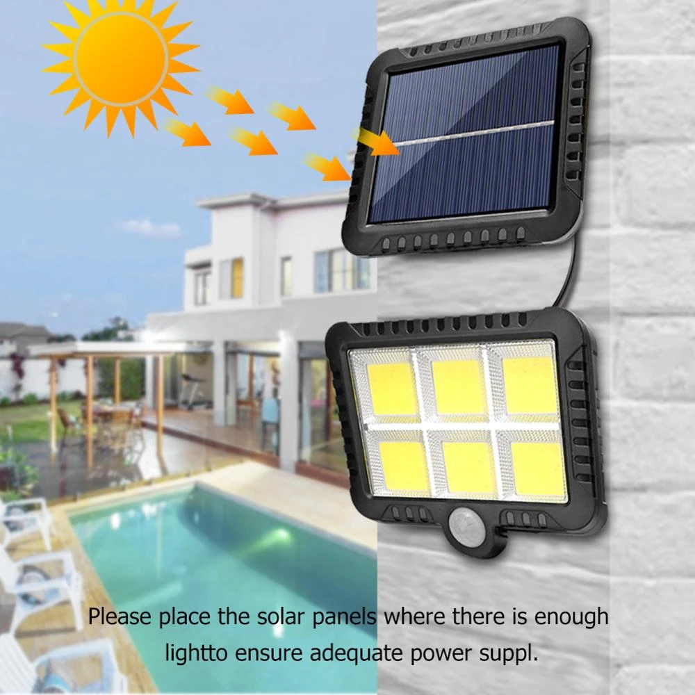 COB 120LED Solar Lamp Motion Sensor Waterproof Outdoor Night Lighting Support
