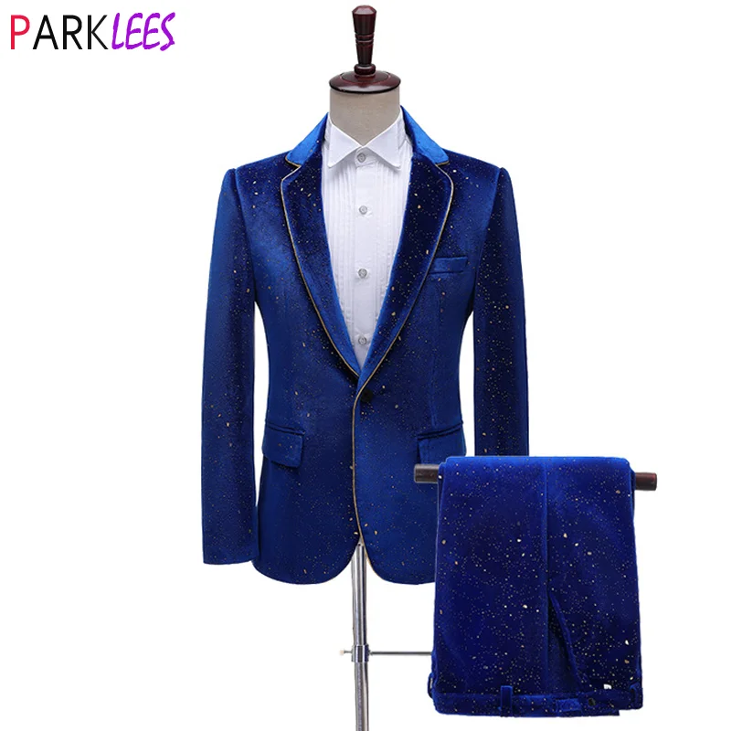 RoyalBlueVelvetTuxedoSuitMaleWeddingGroomDressSuitsPantsMens
