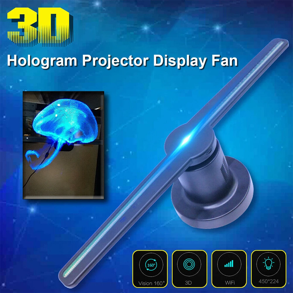 

AC 100-240V Plug-In 3D Hologram Projector Light Advertising Display 224 LED Fan Holographic Imaging Lamp Remote Hologram Player
