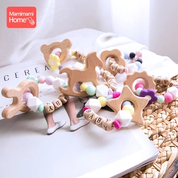 

Baby Wooden Teether Nursing Bracelets Animal Beech Pendant Personalized Name Food Grade Perle Silicone Beads Teething Wooden Rodent Blank Children'S Goods Christmas Gift Pacifier Pendant Silicone Flowe Toys Bpa Free