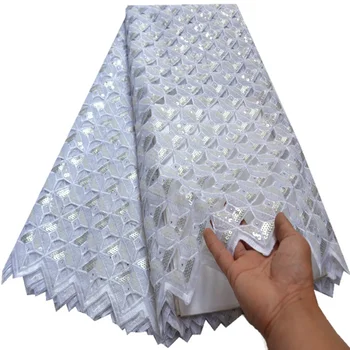 

2020 High Quality African Sequin Organza Lace Fabric White French Tulle Lace Fabric 5 Yards Occasions Sewing Wear
