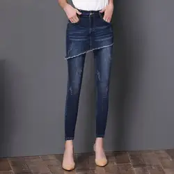 Брюк Рваные джинсы для Для женщин джинсы женские узкие штаны размера плюс