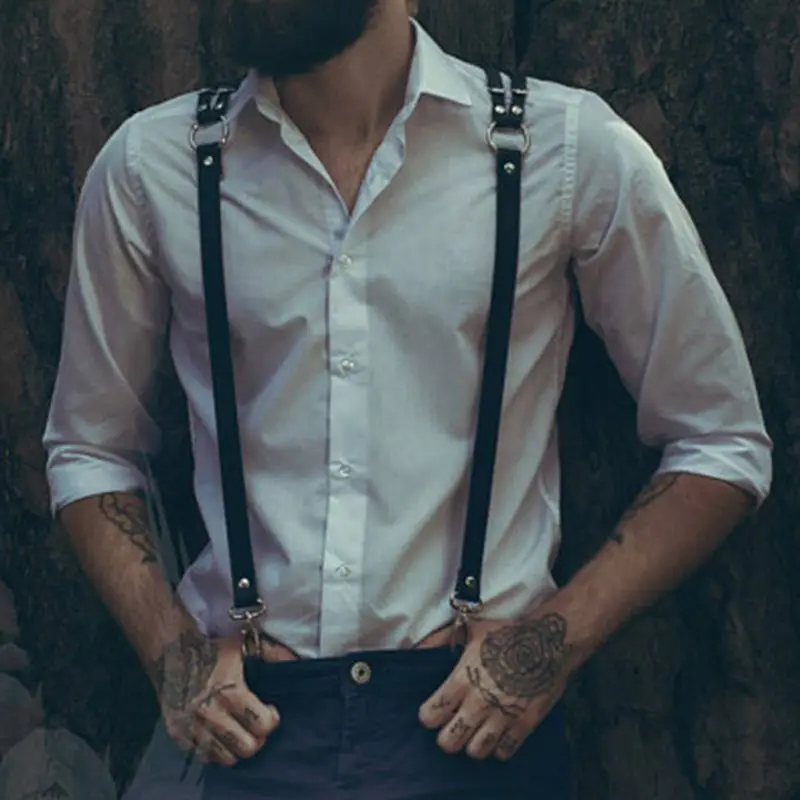 THINKTHENDO Men Leather Harness Y Suspenders Belt Sexy Punk Adjustable Body Chest Strap New
