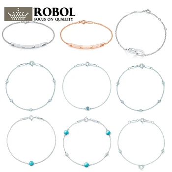 

SL 04 TFB RLLEN Quality Original 925 Silver Classic Elegant Fashion Bracelet with Logo Woman Girl DIY Jewelry Gift Wholesale