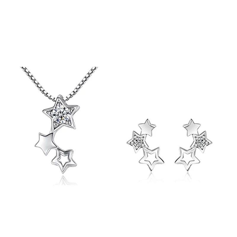 2021 New 925 Sterling Silver Cute Heart Jewelry Set For Women Pendant Necklace Earrings Set Fashion Jewelry Wholesale