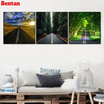 

3 Pieces Highway Landscape diamond painting stitch cross embroidery full drill mosaic rhinestone pictures baby room decor