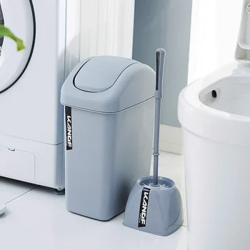 

Fashion Trash Bin With Toilet Brush Waste Bin Bathroom Garbage Can Household Storage Bin Rolling Cover Type Kitchen Accessories