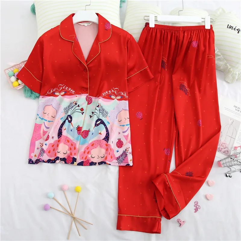 

Spring And Summer New Ladies Pajamas Short Sleeve Trousers Two-Piece Suit Comfortable Home Service